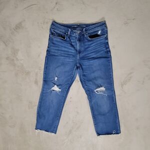 Chico's High Rise Straight Leg Crop Raw Hem Jeans Blue Sz 6 /0.5 R